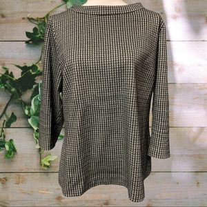 Boden gray black houndstooth print 3/4 sleeve cotton top opal Jersey jacquard